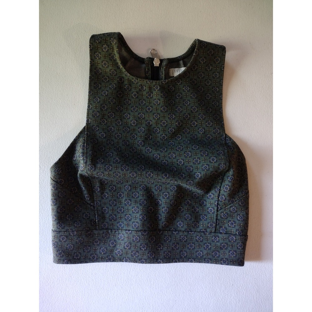 Cooperative XS‎ Crop Top Green Floral Sleeveless Zipper Back Tank